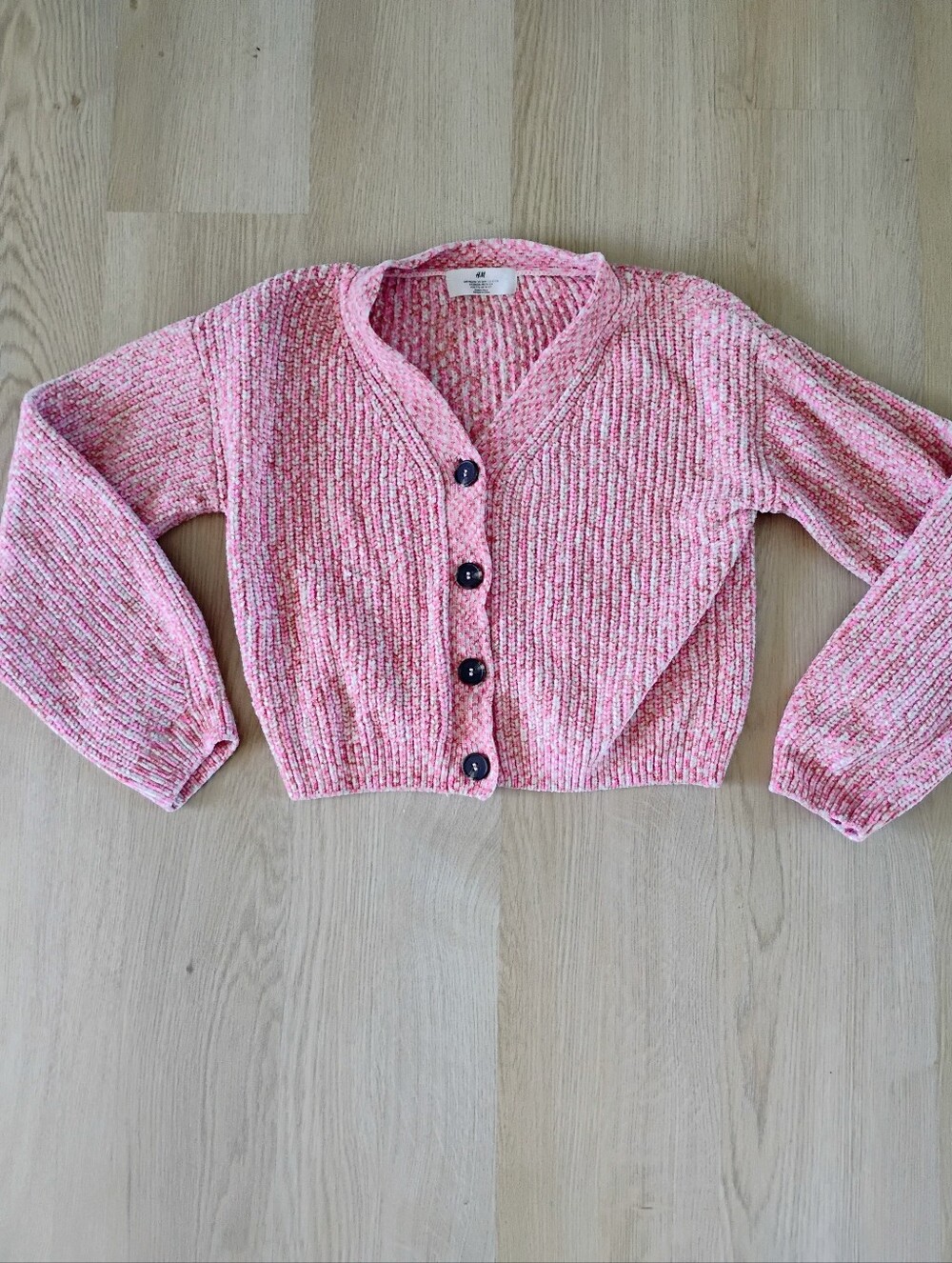 H&M Pink Cropped V-Neck Button Cardigan